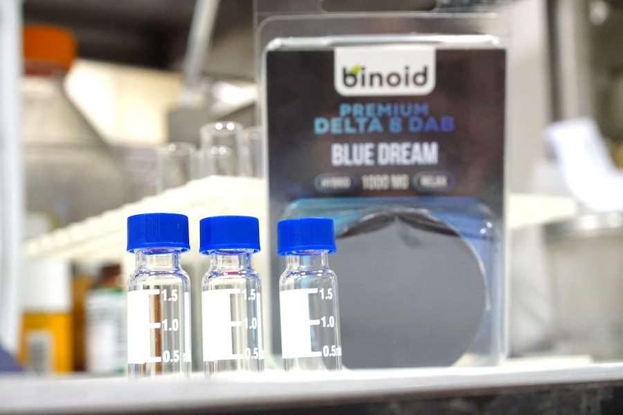 three bottles of blue dream Delta-8 THC sitting on a shelf